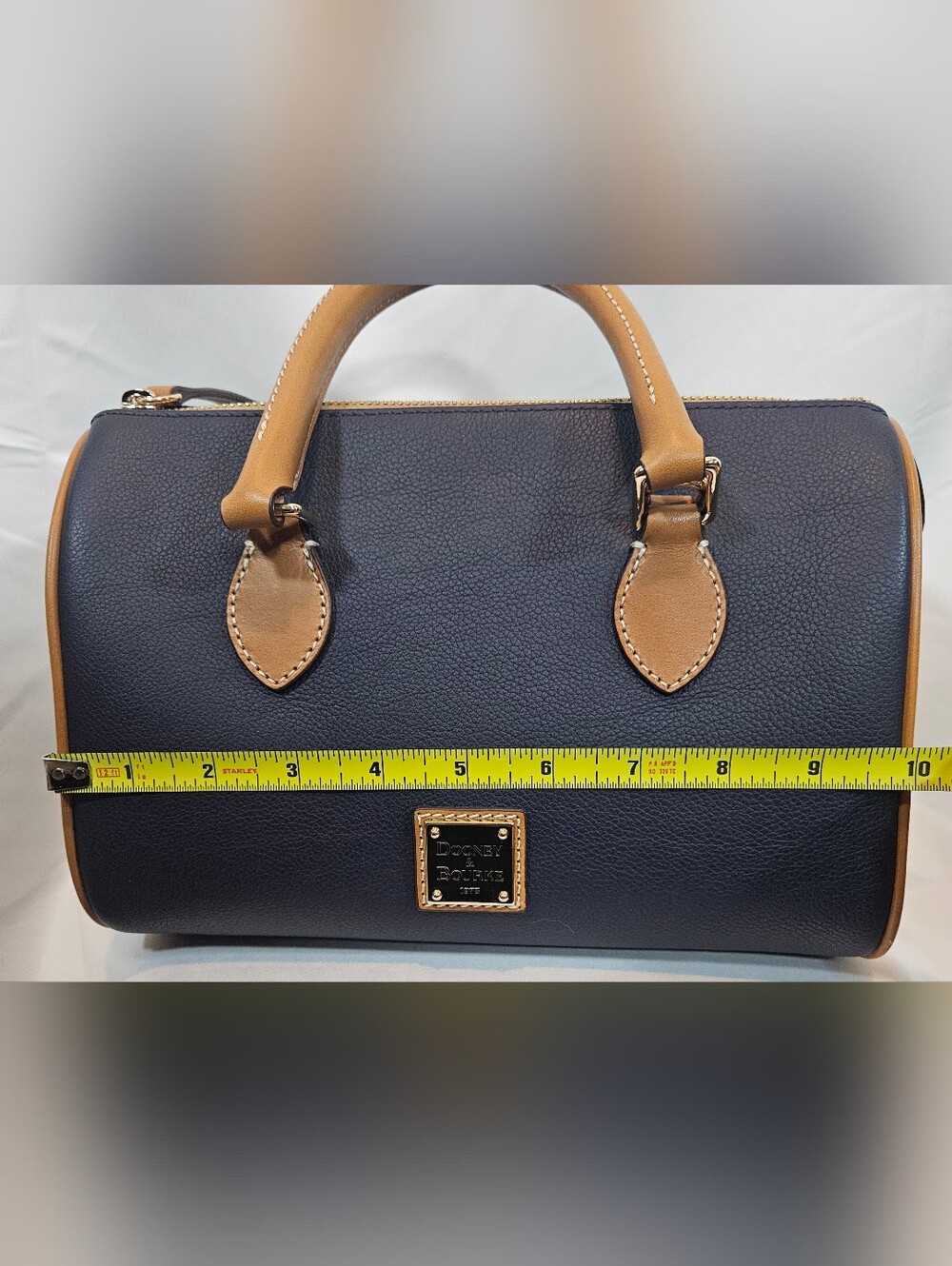 Dooney & Bourke Navy with Tan Trim Barrel Satchel 25 - Picture 9 of 12